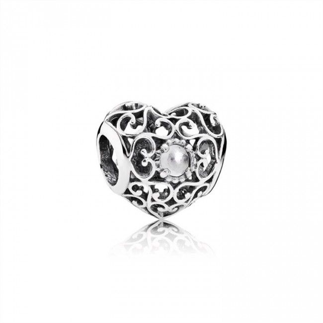 Pandora April Signature Heart Charm-Rock Crystal 791784RC