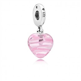 Pandora Pink Ribbon Heart Dangle Charm-Murano Glass 797069