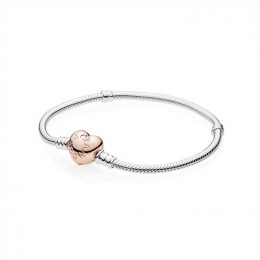 Pandora Sterling Silver Bracelet w Rose Heart Clasp 580719