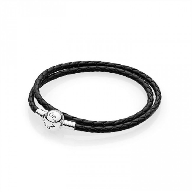 Pandora Moments Single Woven Leather Bracelet-Black 590745CBK-D