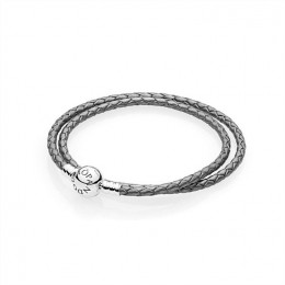Pandora Silver Grey Braided Double-Leather Charm Bracelet 590745CSG-D