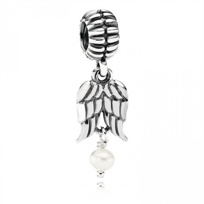 Pandora Angel Wings Silver & Pearl Hanging Charm-790975P