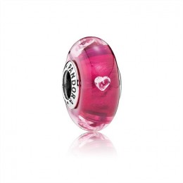 Pandora Cerise Heart Charm-Murano Glass & Clear CZ 791664PCZ