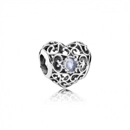 Pandora March Signature Heart Charm-Aqua Blue Crystal 791784NAB