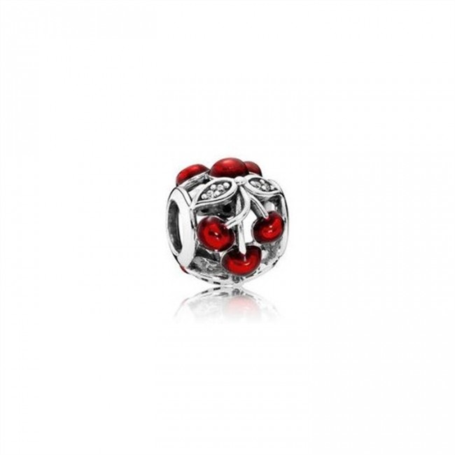 Pandora Cherry silver charm with clear cubic zirconia and red enamel