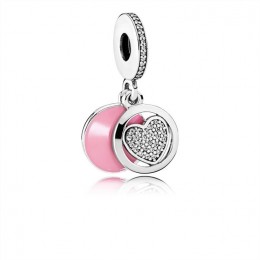 Pandora Devoted Heart Dangle Charm-Pink Enamel & Clear CZ 792149EN24