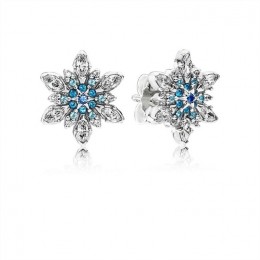 Pandora Snowflake Silver Stud Earrings With Mixed Blue Shades Of Crystal