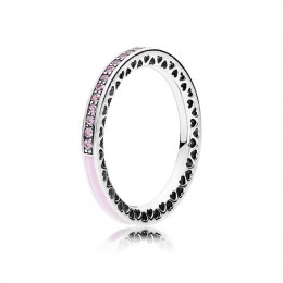 Radiant Hearts of Pandora Ring-Light Pink Enamel & Clear CZ