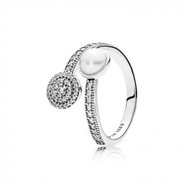 Pandora Luminous Glow Ring-White Crystal Pearl and Clear CZ 191044CZ