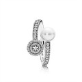 Pandora Luminous Glow Ring-White Crystal Pearl and Clear CZ 191044CZ